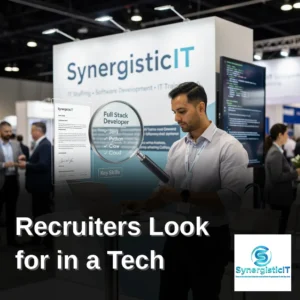 Recruiter reviewing a tech resume with a stopwatch overlay