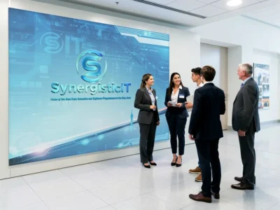 Interview panel exchanging skeptical glances during a senior engineer's technical presentation